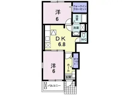 プラッツ渡里B(2DK/1階)の間取り写真