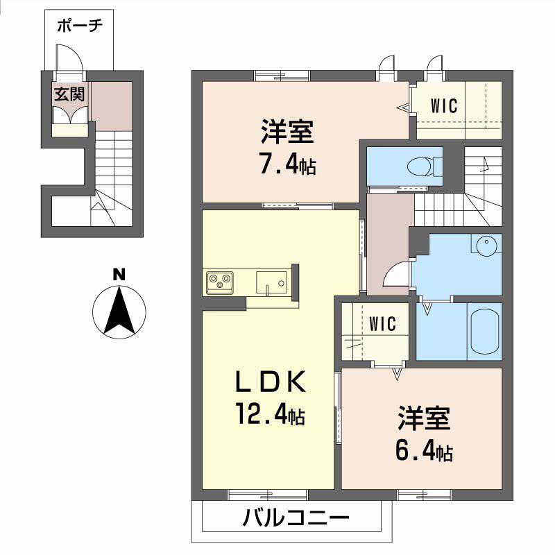 シャーメゾン浜の宮(2LDK/2階)の間取り写真