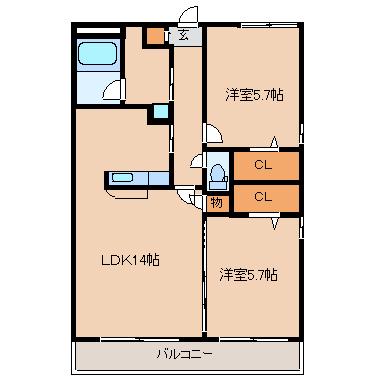 ブランシュール(2LDK/2階)の間取り写真