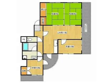 ヤマエハイツ(4LDK/5階)の間取り写真