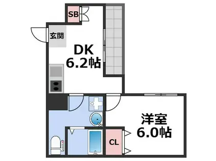グランドゥール九条(1DK/4階)の間取り写真