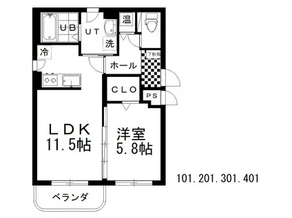 メゾンルミエール(1LDK/1階)の間取り写真