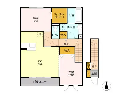 シャン・クレール(2LDK/2階)の間取り写真