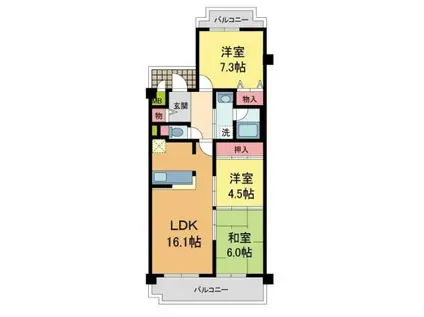 ライオンズマンション宝塚売布A棟(3LDK/2階)の間取り写真