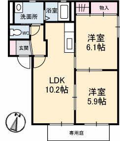 バリュージュローズB(2LDK/1階)の間取り写真