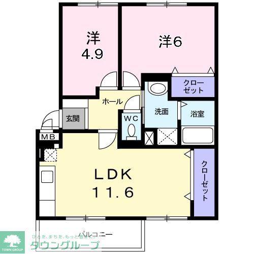 フルールジャルダン(2LDK/1階)の間取り写真