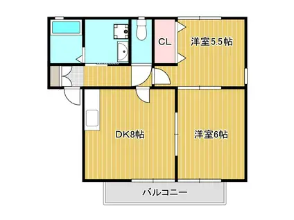 アサンテB棟(2DK/2階)の間取り写真