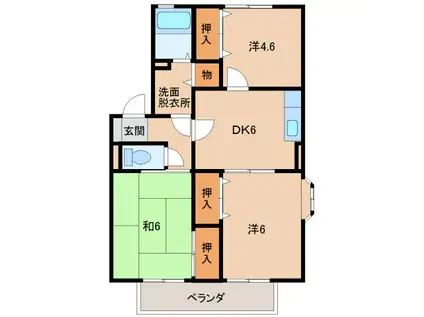ハイカムール太田II(3DK/2階)の間取り写真