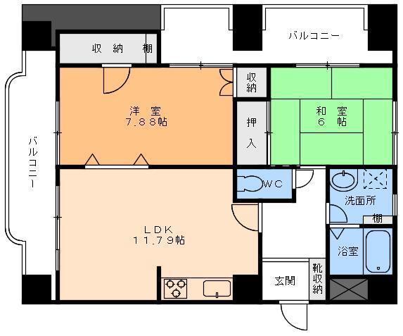 グランドステイタス道後(2LDK/5階)の間取り写真