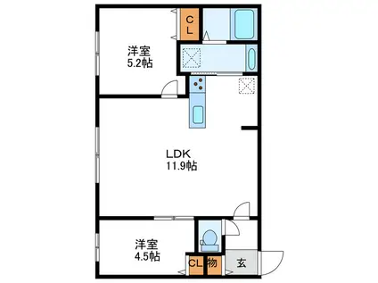 FUTABA SQUARE N21 フタバスクエアN21(2LDK/4階)の間取り写真