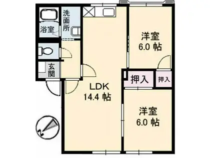 グリーンいなば(2LDK/2階)の間取り写真