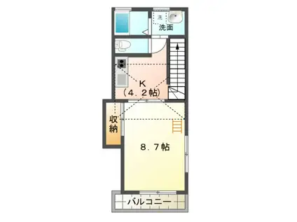 カーサ・ディオB(1K/2階)の間取り写真