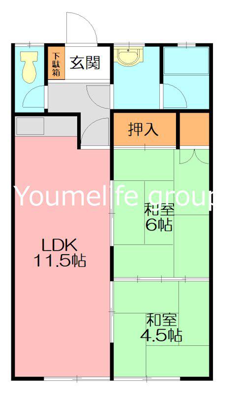 石井アパートPART1B棟(2LDK/2階)の間取り写真