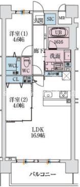 スプランディッド大阪NAMBA LINE(2LDK/12階)の間取り写真