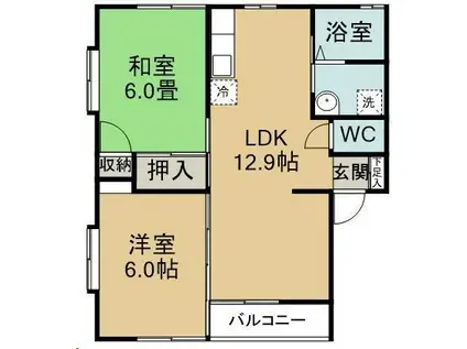 エーワンハウス(2LDK/1階)の間取り写真