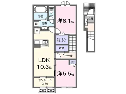 プラウド四屋 I(2LDK/2階)の間取り写真