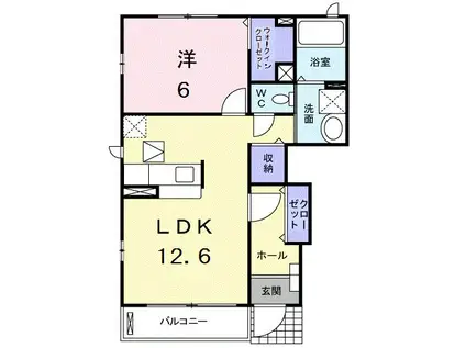 ロイヤルスクウェア 一宮IV(1LDK/1階)の間取り写真