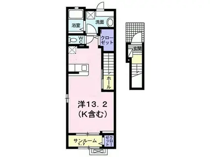 アクシアB(ワンルーム/2階)の間取り写真