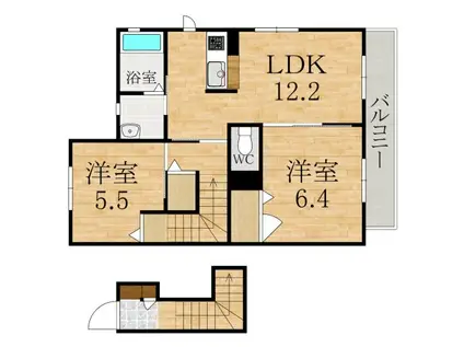 アムール A棟(2LDK/2階)の間取り写真