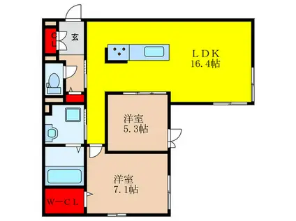 グランディールさわらぎ(2LDK/1階)の間取り写真