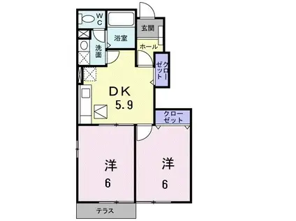 フォレスタ大脇谷(2DK/1階)の間取り写真