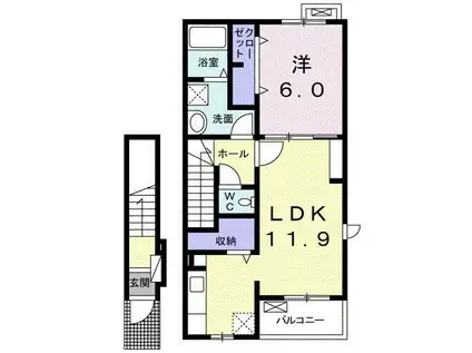 ケー・ビー・アイ V(1LDK/2階)の間取り写真