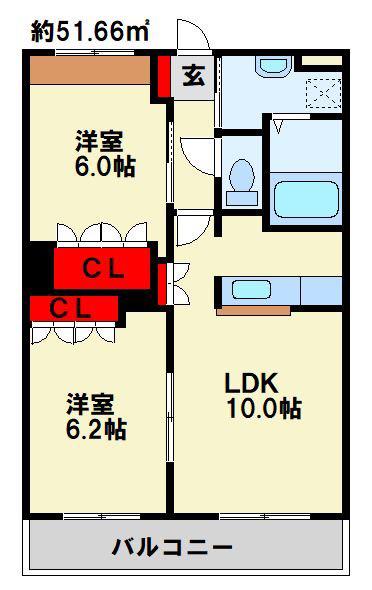 サザンクロス(2LDK/2階)の間取り写真