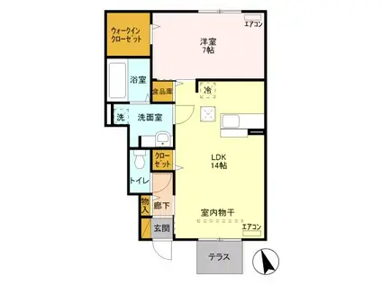 ブレシアカツラ(1LDK/1階)の間取り写真