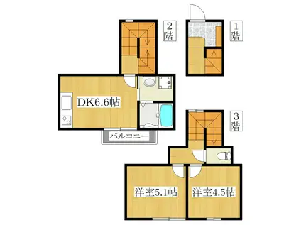 ウエスト(2DK/2階)の間取り写真