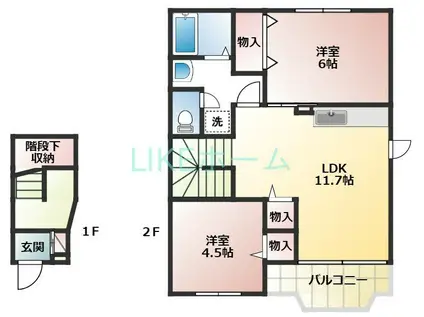 プライムコート(2DK/2階)の間取り写真