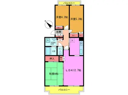 パークヒル飯山満3棟(3LDK/2階)の間取り写真