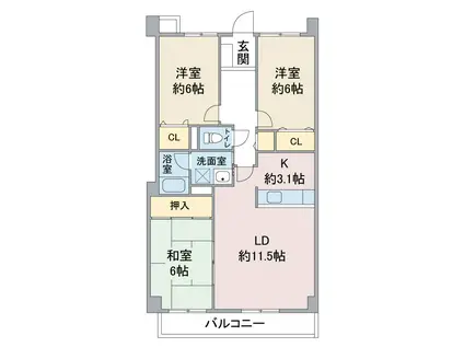 グランハート(3LDK/4階)の間取り写真