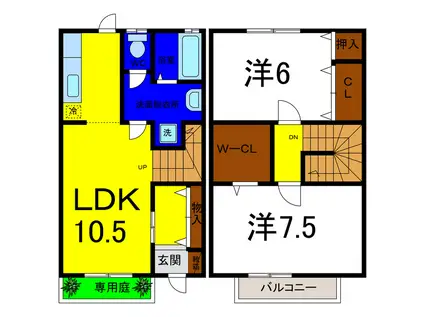 ウィルコート川内C(2LDK/1階)の間取り写真