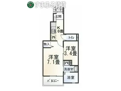 グリーンシティ竜美J(2K/1階)の間取り写真