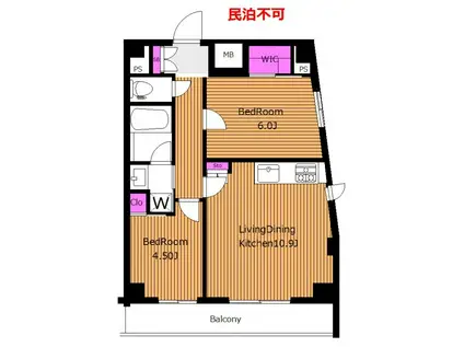 2面採光最上階 ESTRUTH HIGASHI-KOENJI(2LDK/8階)の間取り写真