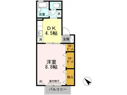 フロラシオン川内 II棟(1DK/2階)の間取り写真