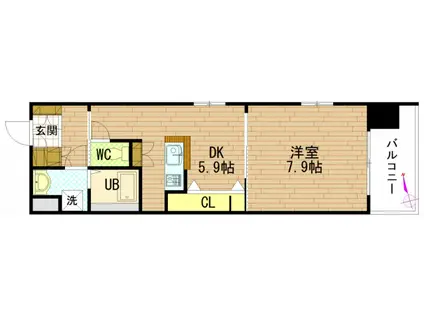 グラビスコート八丁堀(1DK/11階)の間取り写真