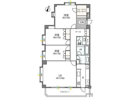 ロイヤルコート八雲(3LDK/2階)の間取り写真