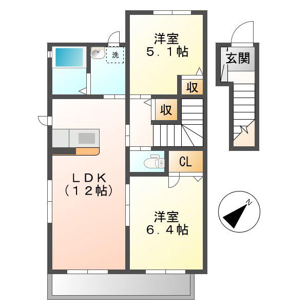 ボヌール(2LDK/2階)の間取り写真