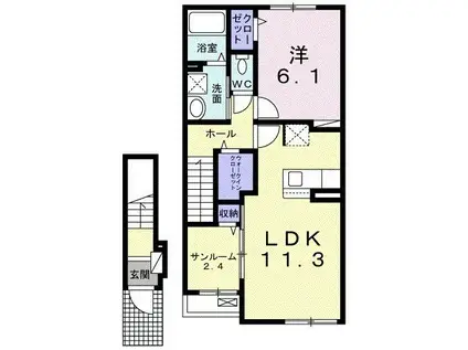 ヴィラ ドゥ グレーヌ梅ケ谷E(1LDK/2階)の間取り写真