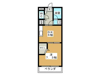 ハートウッドコート(1DK/2階)の間取り写真