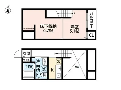 CRASTINE南熊本(ワンルーム/2階)の間取り写真