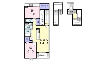東武東上線 川越駅 バス乗車時間：16分 最寄りバス停で下車 徒歩5分 3階建 築7年(2LDK/3階)の間取り写真