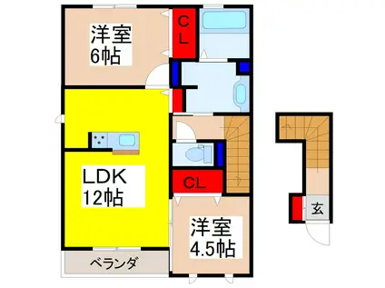 メゾン・ド・ソレイユ(2LDK/2階)の間取り写真
