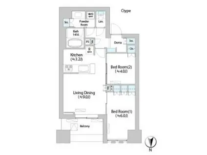 ネウボーノ菊川II(2LDK/3階)の間取り写真