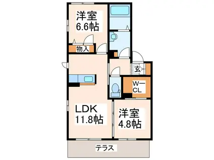 シャーメゾンヴィブレ弐番館(2LDK/1階)の間取り写真