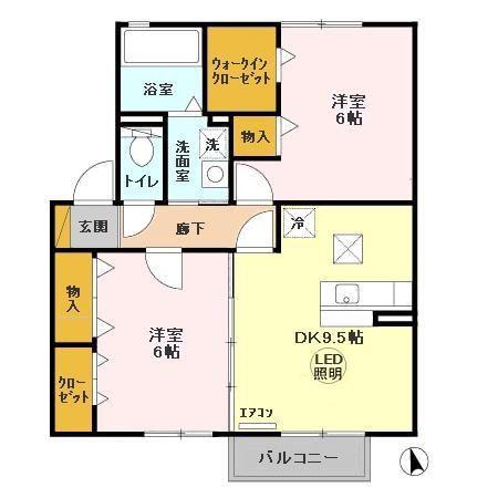 マローネB(2DK/1階)の間取り写真
