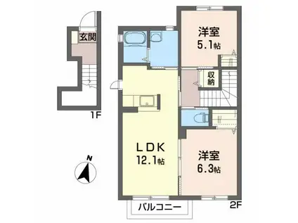 メゾンドクレール(2LDK/2階)の間取り写真