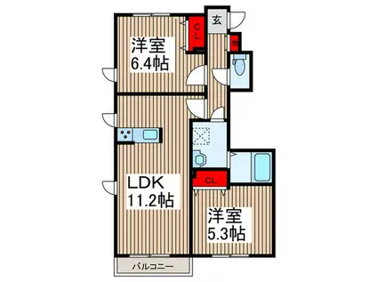 ハイツ宮 G(2LDK/1階)の間取り写真