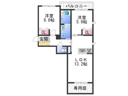 ベレオコスモ(2LDK/1階)の間取り写真